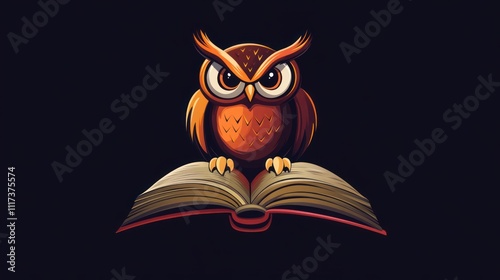 A stylized owl perched on an open book, symbolizing wisdom and knowledge. photo