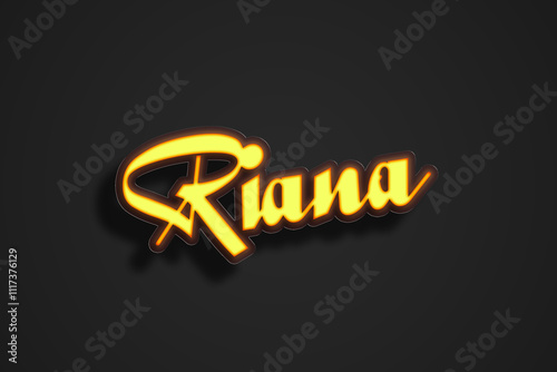 Yellow Neon Light Text Effect of Afrikaans name Riana on black background. photo