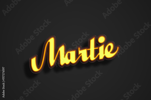 Yellow Neon Light Text Effect of Afrikaans name Martie on black background. photo