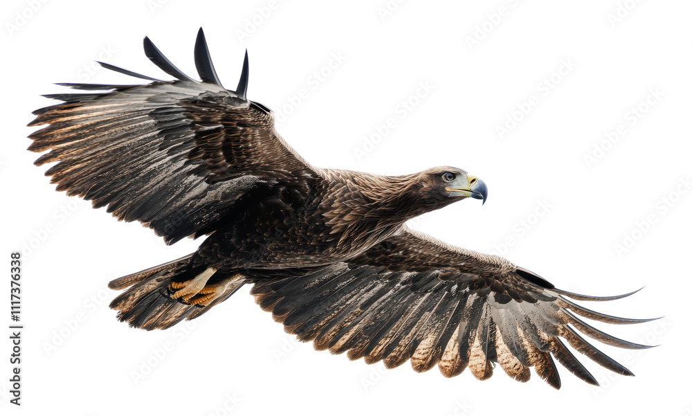 Obraz premium Majestic eagle soaring in clear blue sky, cut out - stock png.