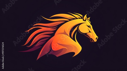 A stylized illustration of a horse's head with flowing mane in vibrant colors. photo