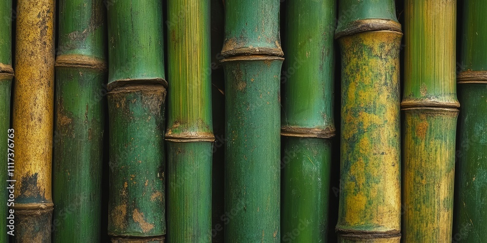 Close up view of an arrangement of large green bamboo poles, creating a striking conceptual background that highlights the natural beauty of bamboo and its vibrant green hues. Close up view of an arrangement of large green bamboo poles, creating a striking conceptual background that highlights the natural beauty of bamboo and its vibrant green hues.