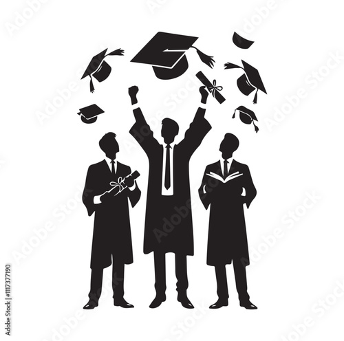 graduation celebration silhouette vector illustration