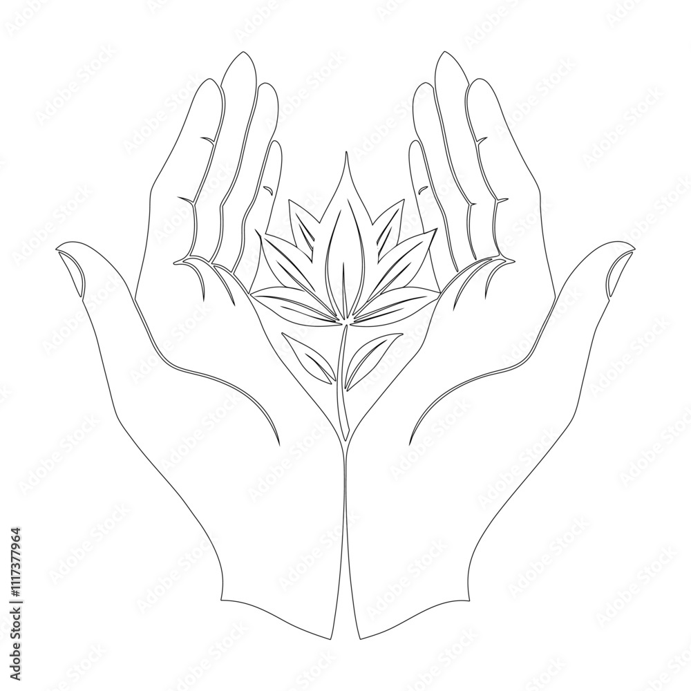 Obraz premium Hands Holding Sketch - Continuous One Line Elegant Vector Drawing