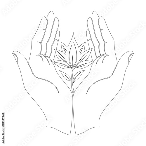 Hands Holding Sketch - Continuous One Line Elegant Vector Drawing