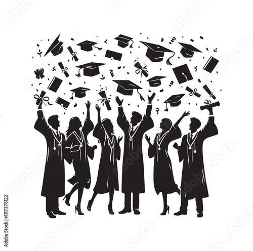 graduation celebration silhouette vector illustration