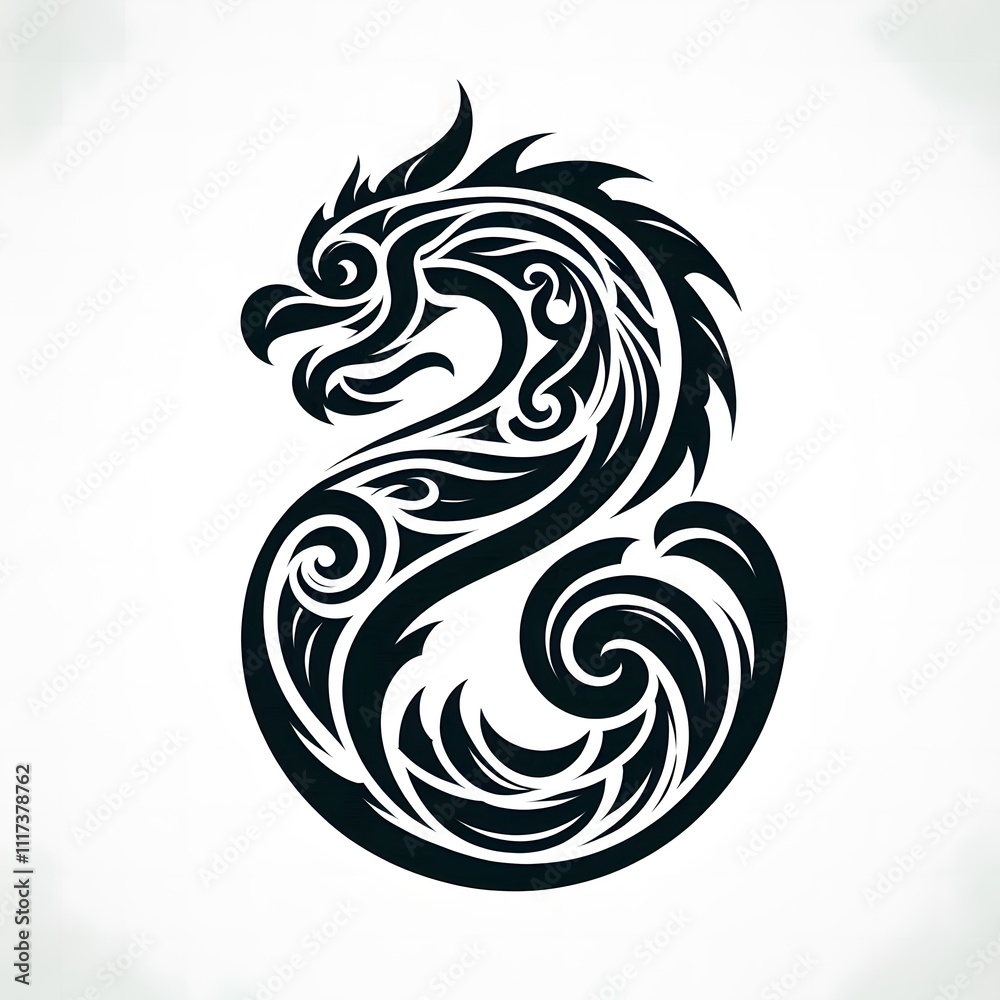 AI Generate of Dragon Shape in Maori Art style isolated in white AI Generate of Dragon Shape in Maori Art style isolated in white