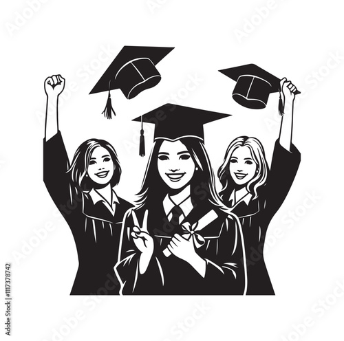 graduation celebration silhouette vector illustration