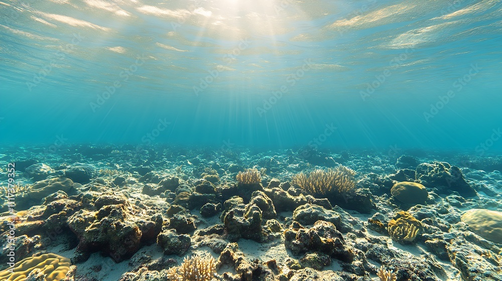 Sunlit Coral Reefs Under Soft Ocean Waves in a Peaceful Aquatic Environment : Generative AI Sunlit Coral Reefs Under Soft Ocean Waves in a Peaceful Aquatic Environment : Generative AI