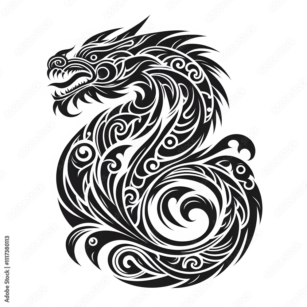 AI Generate of Dragon Shape in Maori Art style isolated in white AI Generate of Dragon Shape in Maori Art style isolated in white