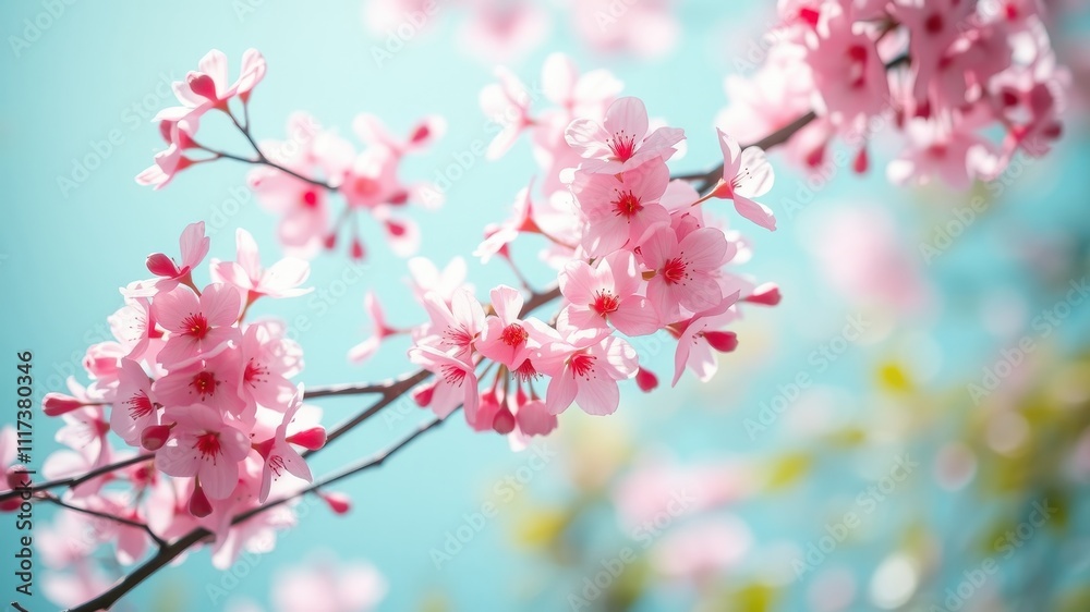 Delicate pink cherry blossoms gracefully sway against a vibrant blue sky, creating a picturesque springtime scene. Delicate pink cherry blossoms gracefully sway against a vibrant blue sky, creating a picturesque springtime scene.