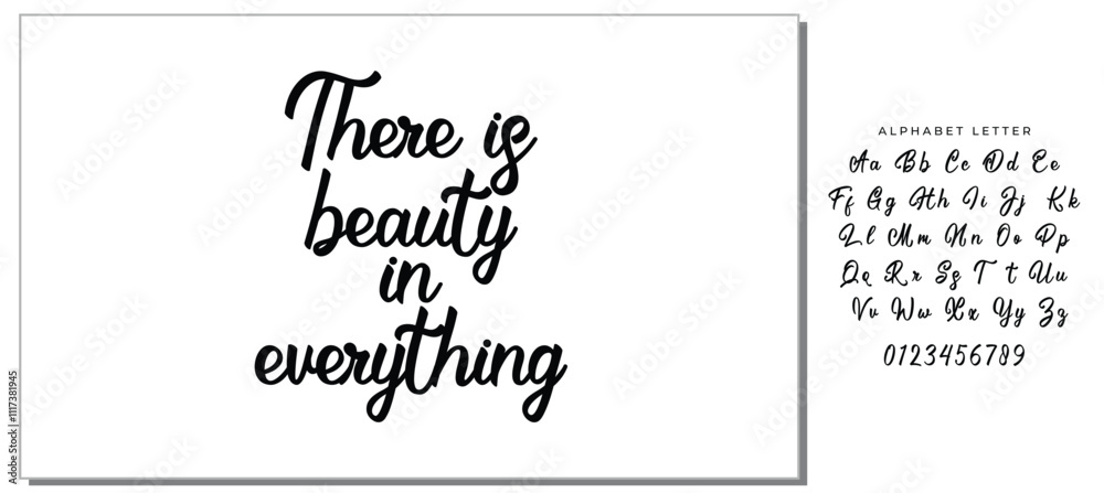 Isolated calligraphy on white background. Quote about photo and photography. There is beauty in everything. Isolated calligraphy on white background. Quote about photo and photography. There is beauty in everything.