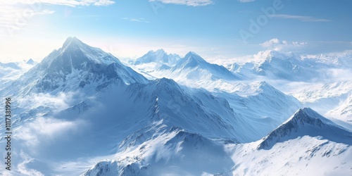 Snow Covered Mountain Landscape Seen from an Elevated Viewpoint a stunning snow covered mountain landscape captures the beauty and tranquility of nature s snowy peaks.