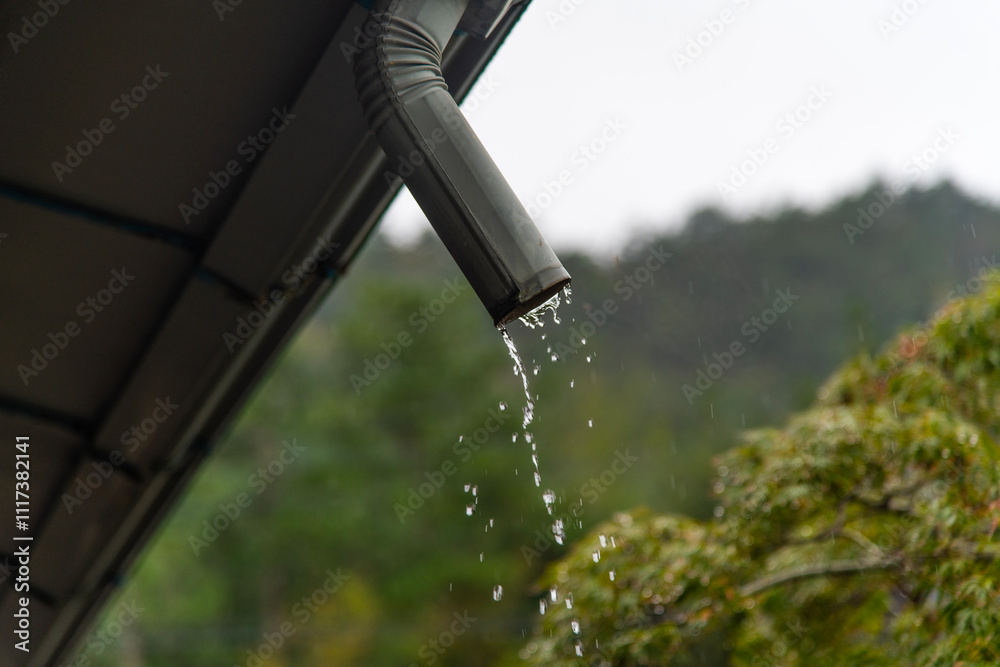 eaves and gutter in the rain