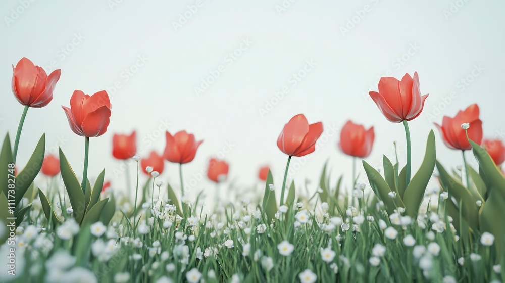 Fototapeta premium View of spring flowers tulips on a white background. Background for postcards.