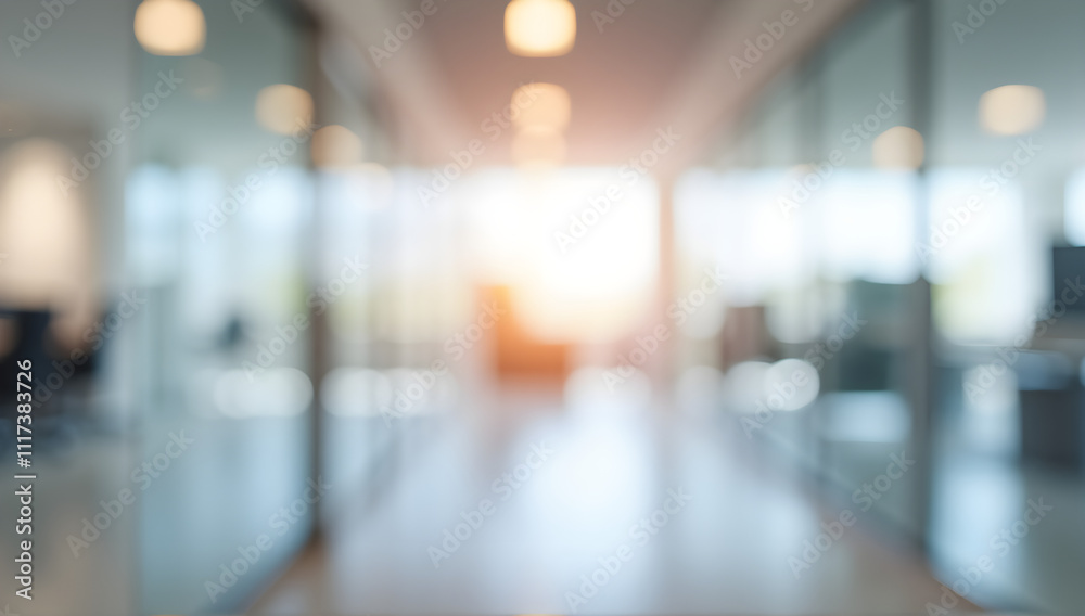 Blurred empty open space office. Abstract light bokeh at office interior background for design. Blurred empty open space office. Abstract light bokeh at office interior background for design.