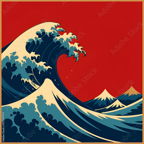 Japanese Wave Art. A Stunning Mountain and Ocean Scene photo