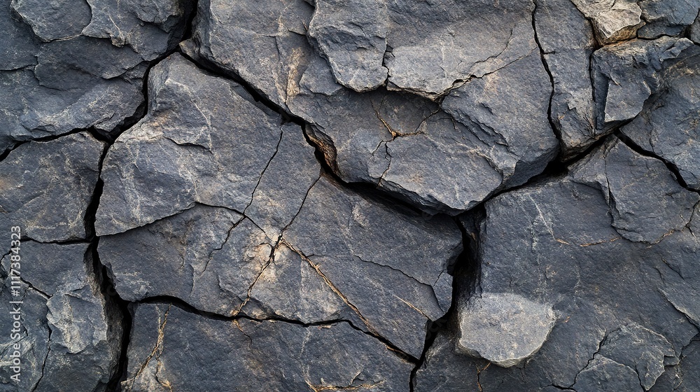 Black rock texture. Rough mountain surface with cracks. Close-up. Dark stone background with space for design. Grunge. 