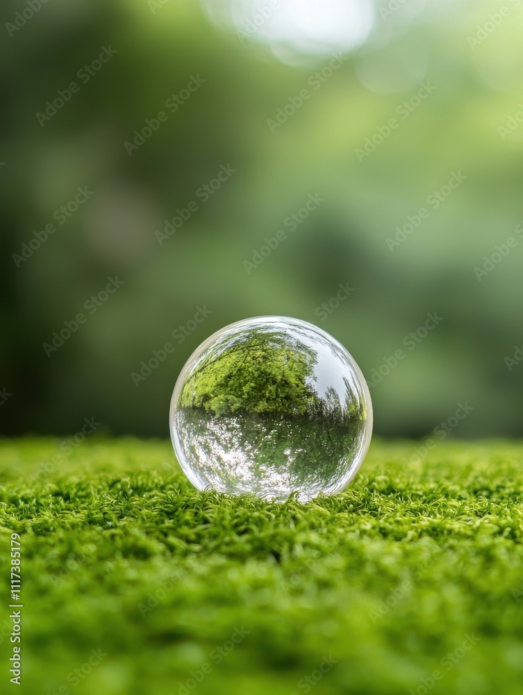 Crystal Sphere on Green Grass Under Natural Light in Garden Setting Crystal Sphere on Green Grass Under Natural Light in Garden Setting