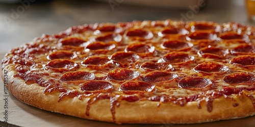 Close up of a mesmerizing Domino s pepperoni pizza, showcasing the delectable toppings and golden crust that make this pizza a must have for any pizza lover seeking an unforgettable experience. photo