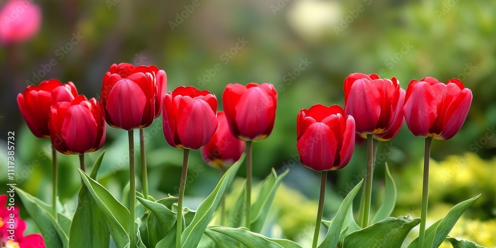 Obraz premium Vibrant red tulips known as the Fire Flame or Turkish Tulip have a rich history that dates back to the early 1800s. These stunning red tulips are a beautiful addition to any garden.