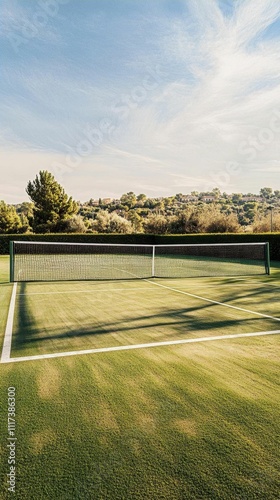 Wallpaper Mural A serene tennis court surrounded by lush greenery and blue skies. Torontodigital.ca