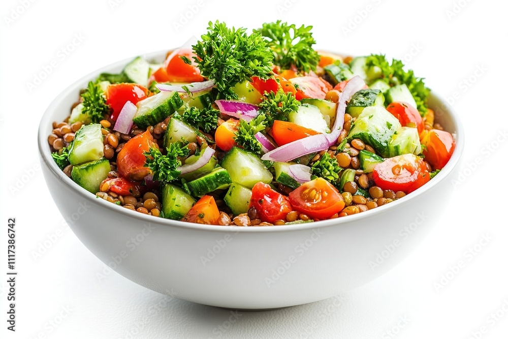Lentil salad with cucumber, tomato, and parsley. Lentil salad with cucumber, tomato, and parsley.