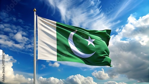 Waving flag of Pakistan in white background. Pakistan flag for independence day. The symbol of the state on wavy fabric. generative ai