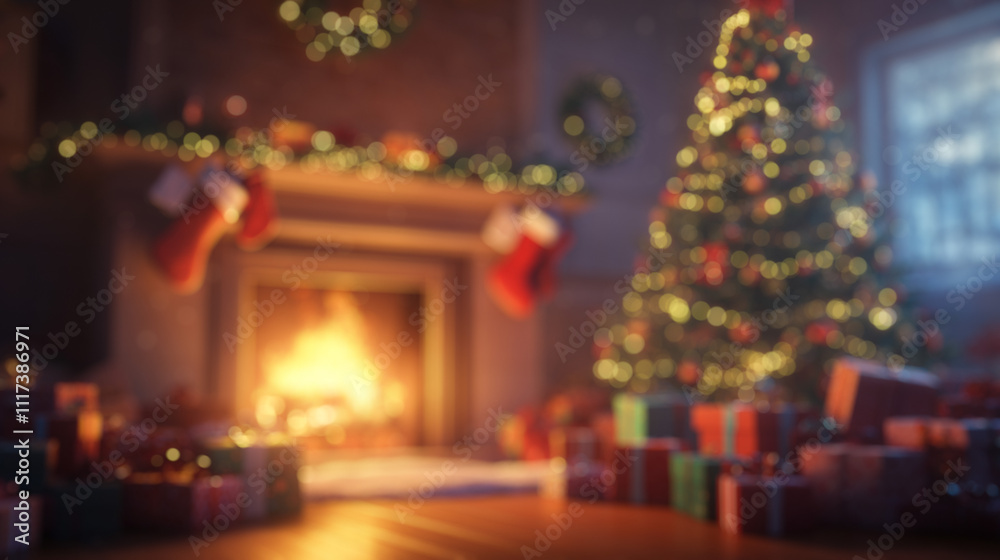 Room with Christmas decorations shot with defocus Room with Christmas decorations shot with defocus