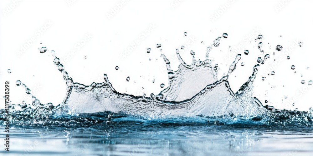 Close up of a water splash isolated on a white background, showcasing the dynamic and refreshing nature of water splashes in a vibrant and captivating manner. Water splash highlights movement and Close up of a water splash isolated on a white background, showcasing the dynamic and refreshing nature of water splashes in a vibrant and captivating manner. Water splash highlights movement and