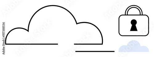 Cloud with a padlock, symbolizing secured cloud computing. Ideal for data protection, cybersecurity, online privacy, secure storage, cloud services, digital safety network security. Line metaphor