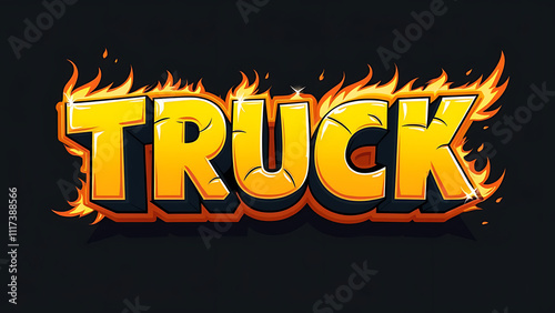 Bold cartoon style text TRUCK, graphic design dark background