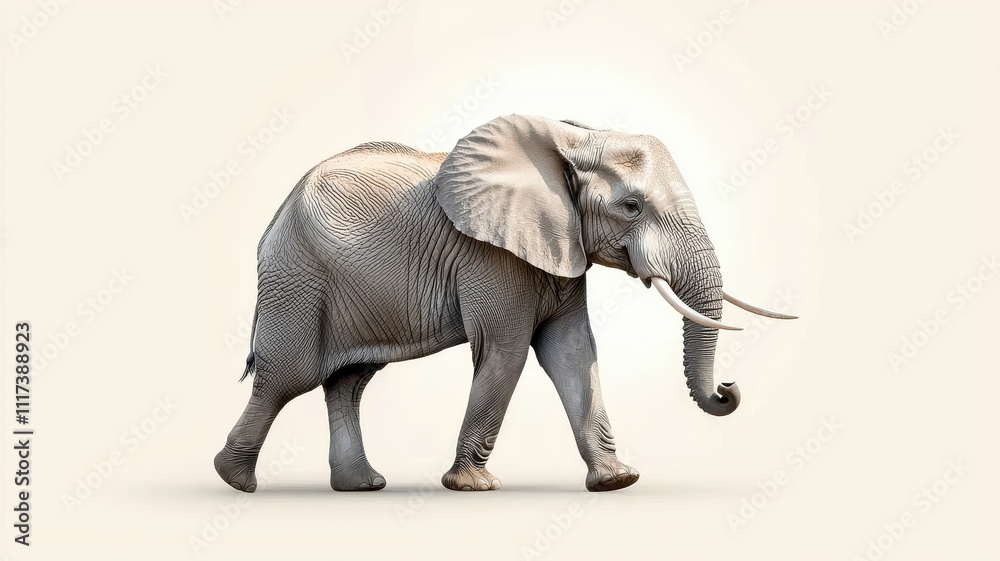 Obraz premium Majestic Elephant Walking Gracefully on a Soft, Neutral Background