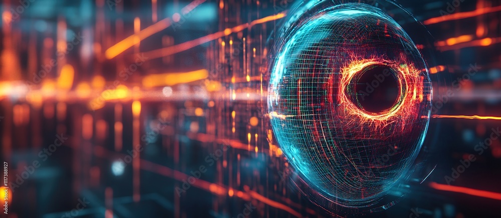 Obraz premium Abstract Digital Sphere: Futuristic Technology and Data Visualization