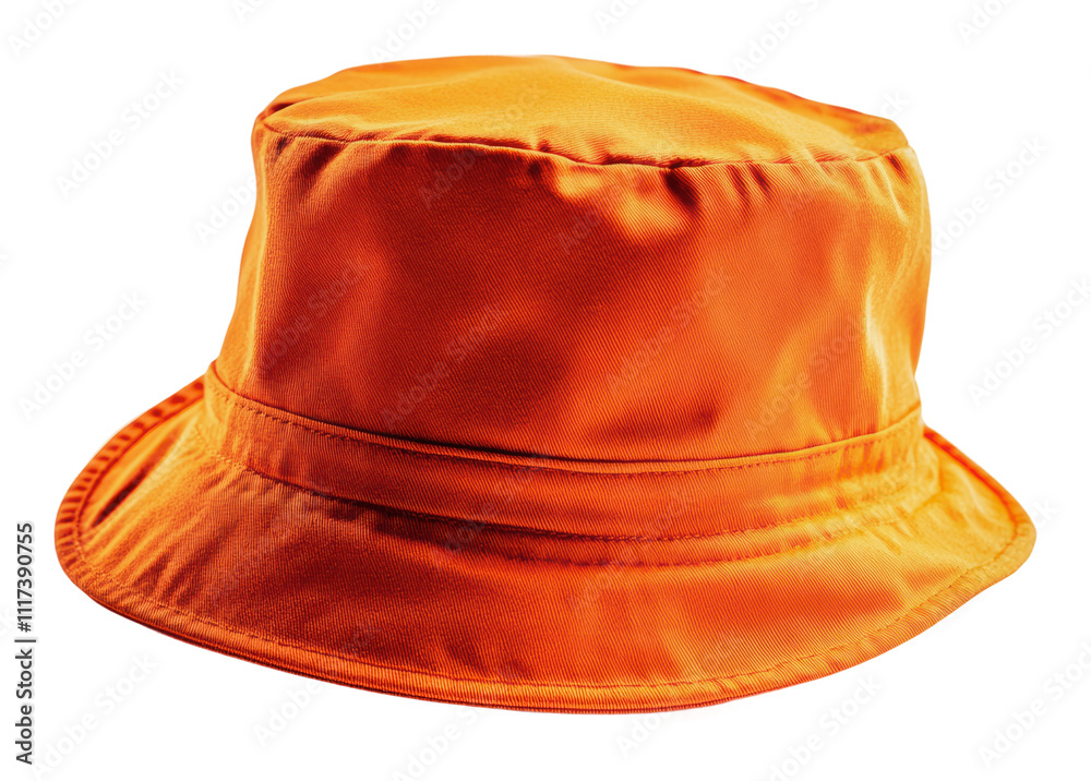 Bright orange bucket hat suitable for sunny days, cut out - stock png. Bright orange bucket hat suitable for sunny days, cut out - stock png.
