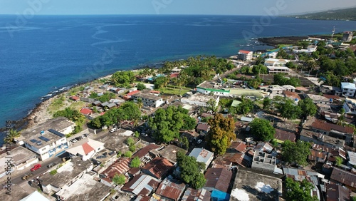 Aerial view of Moroni and coastline, Comoros	
