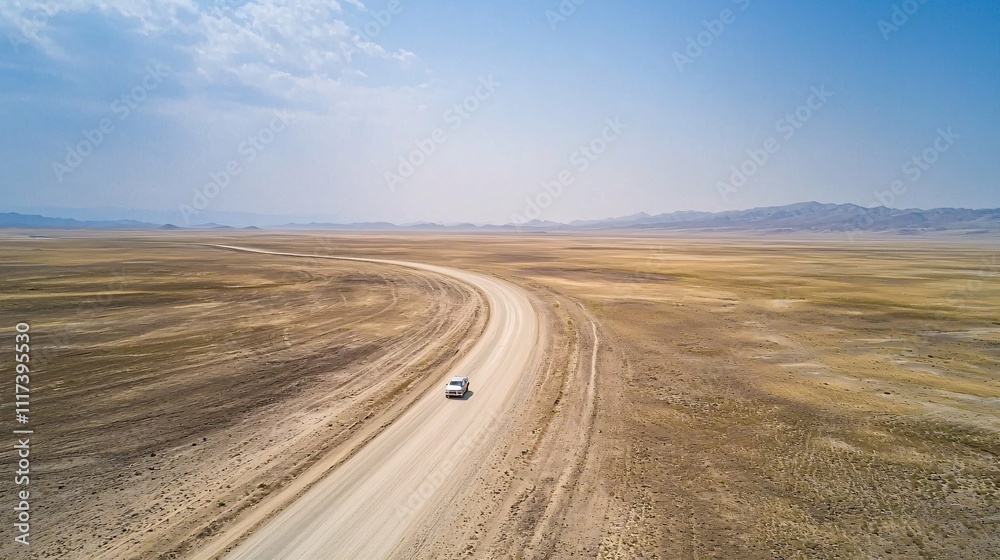 A solitary vehicle navigates an endless road through expansive landscapes, embodying freedom and the spirit of adventure. A solitary vehicle navigates an endless road through expansive landscapes, embodying freedom and the spirit of adventure.
