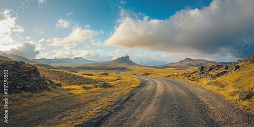 Winding road through a stunning landscape featuring a volcano. This breathtaking open road journey showcases natural beauty and captivating views that invite exploration and adventure.