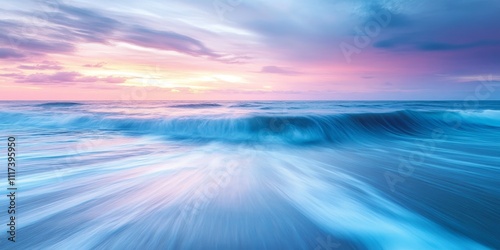 Serene blue beach waves dance gracefully during sundown, creating a stunning coastal scene where the blue beach waves reflect the vibrant hues of the evening sky.