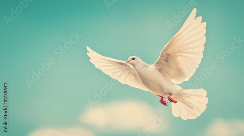 Wallpaper Mural Elegant White Dove in Mid-Flight Against a Beautiful Sky, Symbolizing Peace and Freedom, with Its Wings Spread Gracefully, Captivating the Viewer with Soothing Colors and Serenity Torontodigital.ca