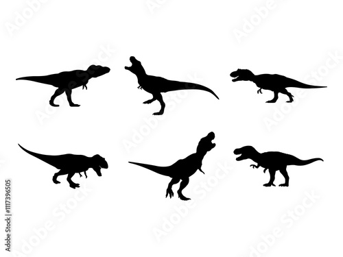 Set of T Rex Tyrannosaurus Dinosaur Silhouette in various poses isolated on white background photo