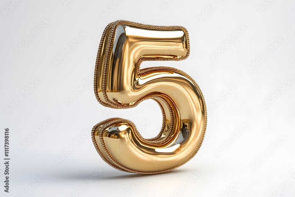 Golden 3D Number 5 Isolated on White Background for Graphic Design and Celebrations Golden 3D Number 5 Isolated on White Background for Graphic Design and Celebrations