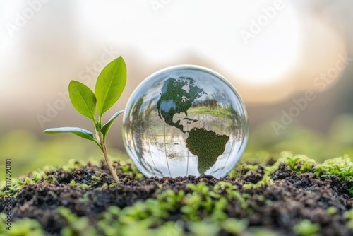 Miniature Earth on Lush Green Land. International Mother Earth Day Concept