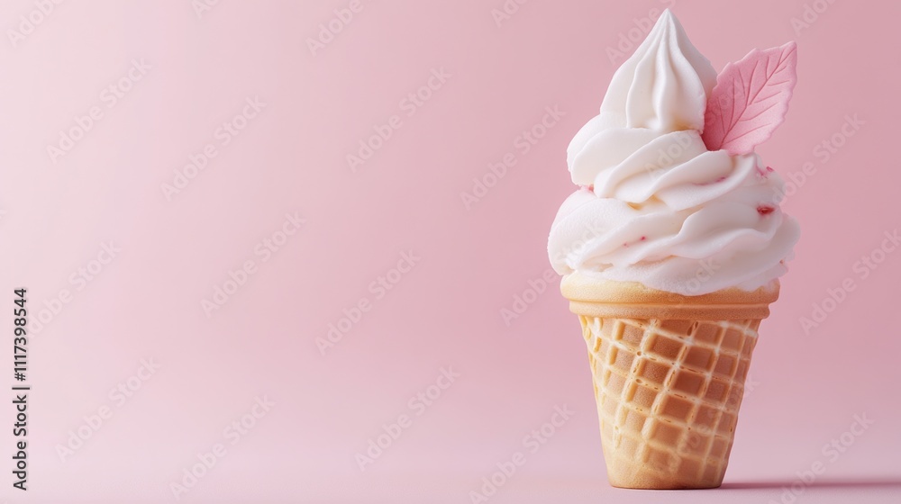 Pink and White Ice Cream Cone on a Pastel Background Pink and White Ice Cream Cone on a Pastel Background