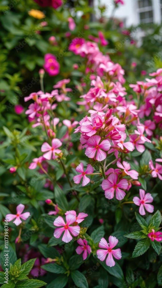 Pink flowers blooming in a lush garden creating a beautiful and vibrant background, garden, lush Pink flowers blooming in a lush garden creating a beautiful and vibrant background, garden, lush