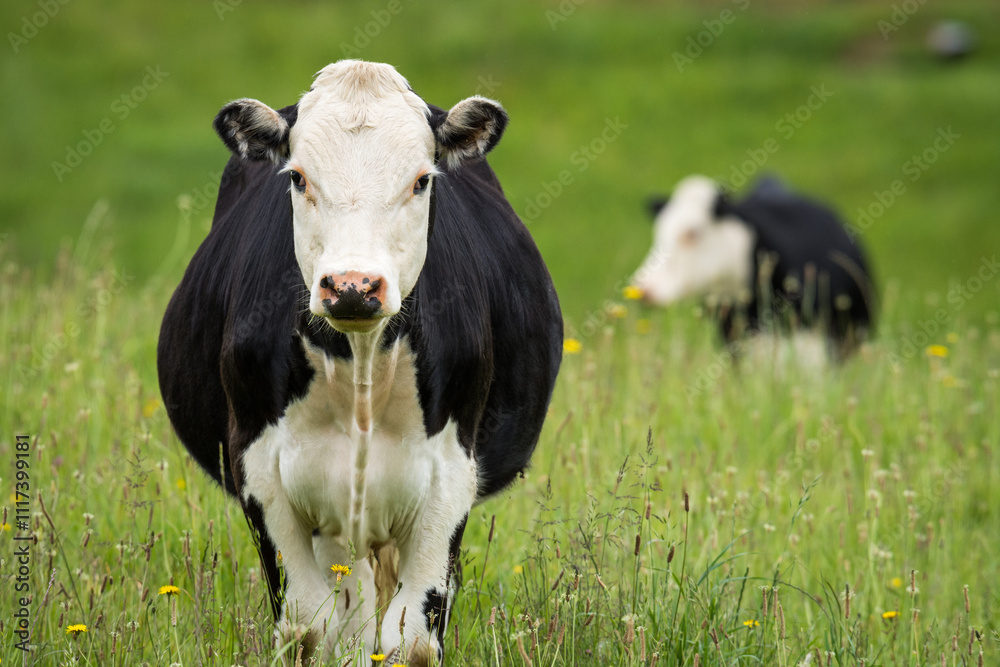 white face dairy cross steer in green grassy paddock white face dairy cross steer in green grassy paddock