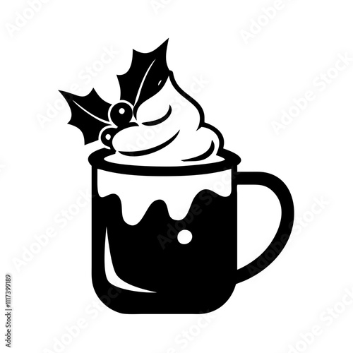 festive mug with whipped cream silhouette, christmas vector icon - silhouette vector art of festive mug with whipped cream, symbolizing holiday celebrations. christmas silhouette.