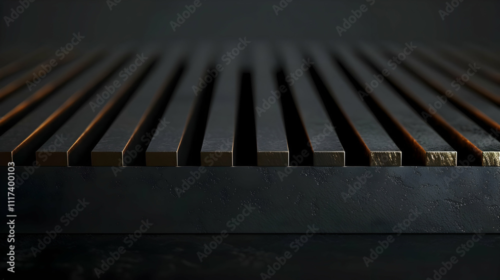 Dark Abstract 3D Background: Parallel Metal Bars Dark Abstract 3D Background: Parallel Metal Bars
