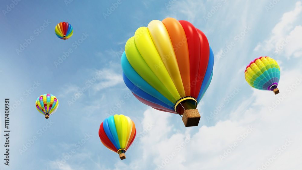 Fototapeta premium Colorful hot air balloons rising in the air
