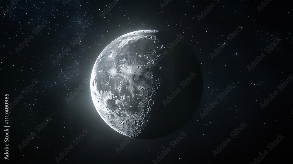 Fototapeta premium A striking close-up of a lunar eclipse featuring the moon partially hidden by Earth, showcasing celestial details in a studio environment for educational purposes.